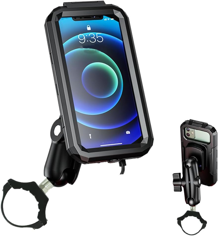 Soporte para teléfono UTV con protector impermeable, soporte para UTV ajustable de 360 grados, compatible con barra antivuelco de 1.62 a 2 pulgadas,