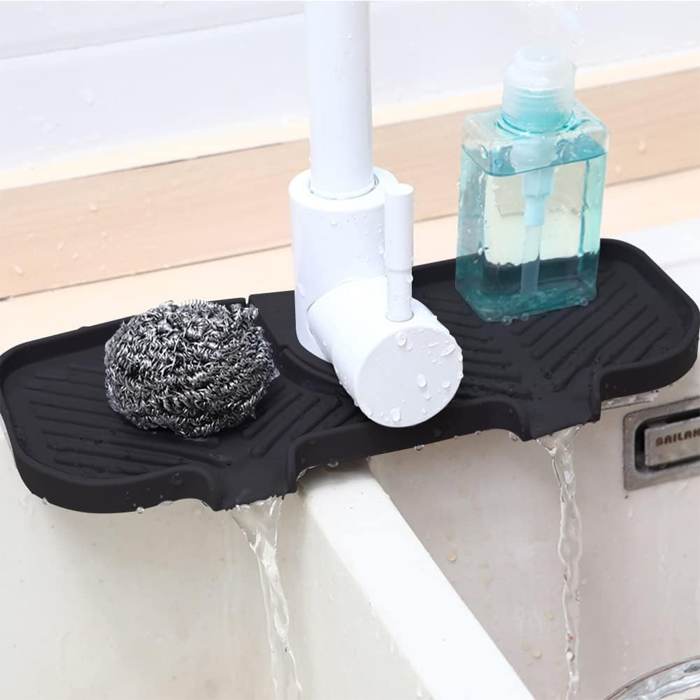 Tapete de silicona para grifo de cocina y baño, 3 poros tamaño de silicona, soporte de esponja de jabón para platos para accesorios de fregadero de