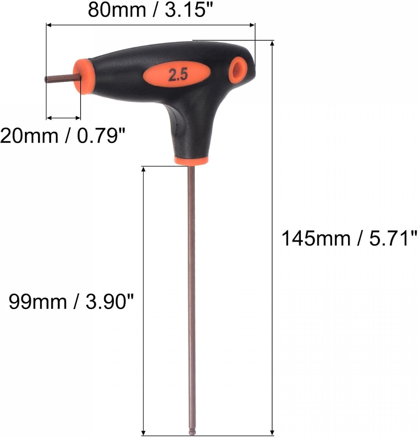 uxcell Llave hexagonal de extremo de bola de 0.098 in, llave inglesa con mango en T, acero métrico S2 2 piezas