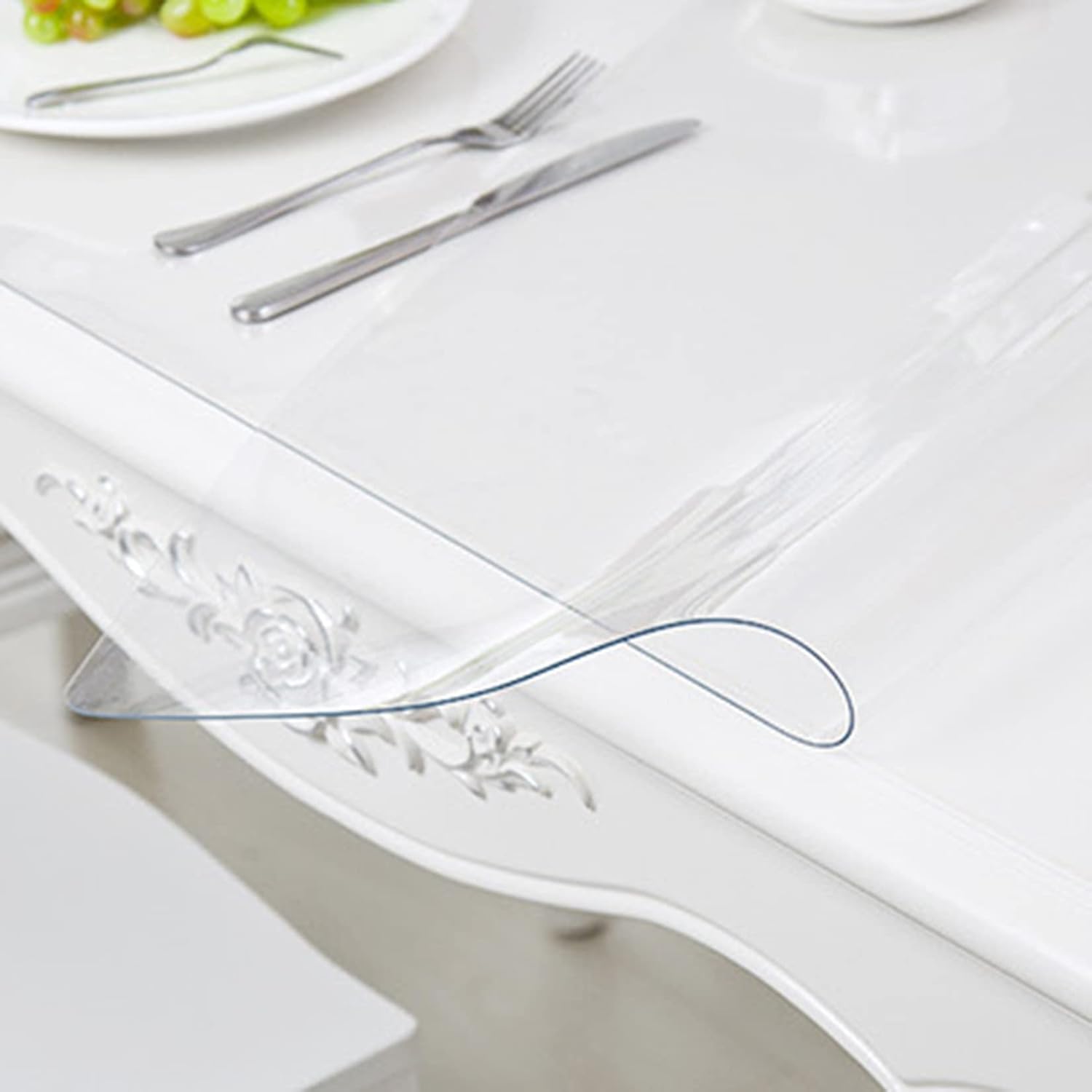 Mantel protector de mesa de comedor de plástico transparente, lavable, de plástico transparente, rectangular, de PVC, fácil de limpiar (0.059in,