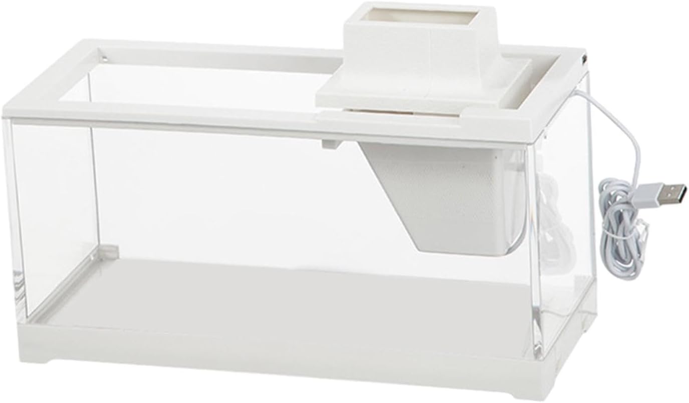 Generic Tanque de peces de escritorio blanco con filtración de agua Cuenco de peces de acuario para oficina, escritorio, hogar, con bomba de agua