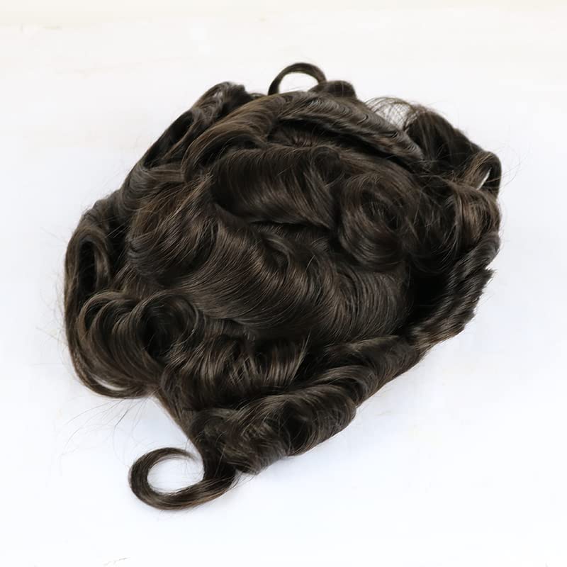 SIMBEAUTY Peluca de encaje francés con base australiana con poliuretano alrededor de los hombres, estilo tupé, cómoda peluca de cabello humano