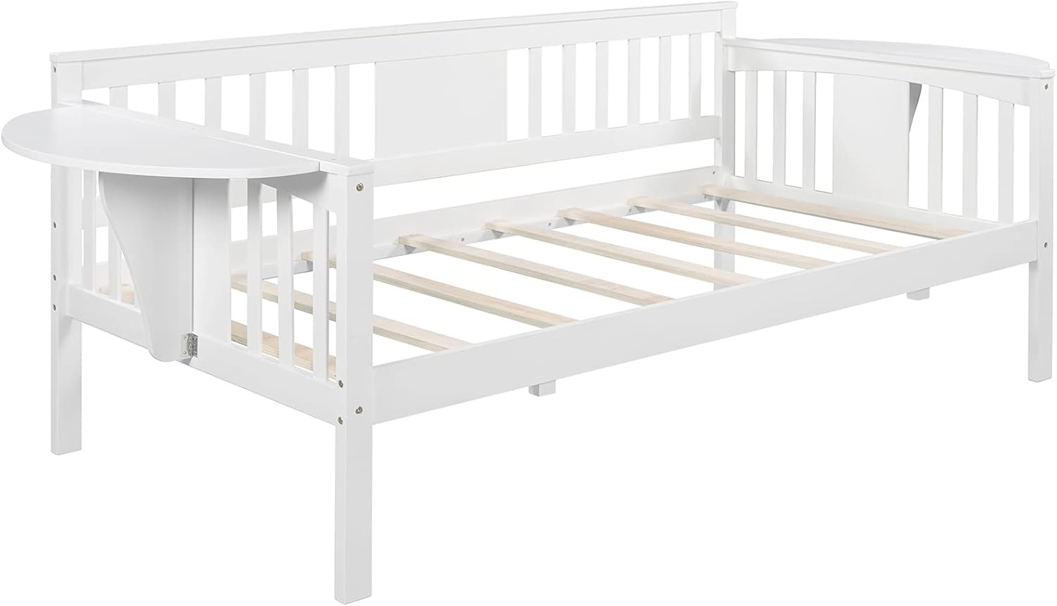 Sofá cama individual, marco de cama de madera para niños y adultos, sofá cama tamaño individual para dormitorio, sala de estar, color blanco