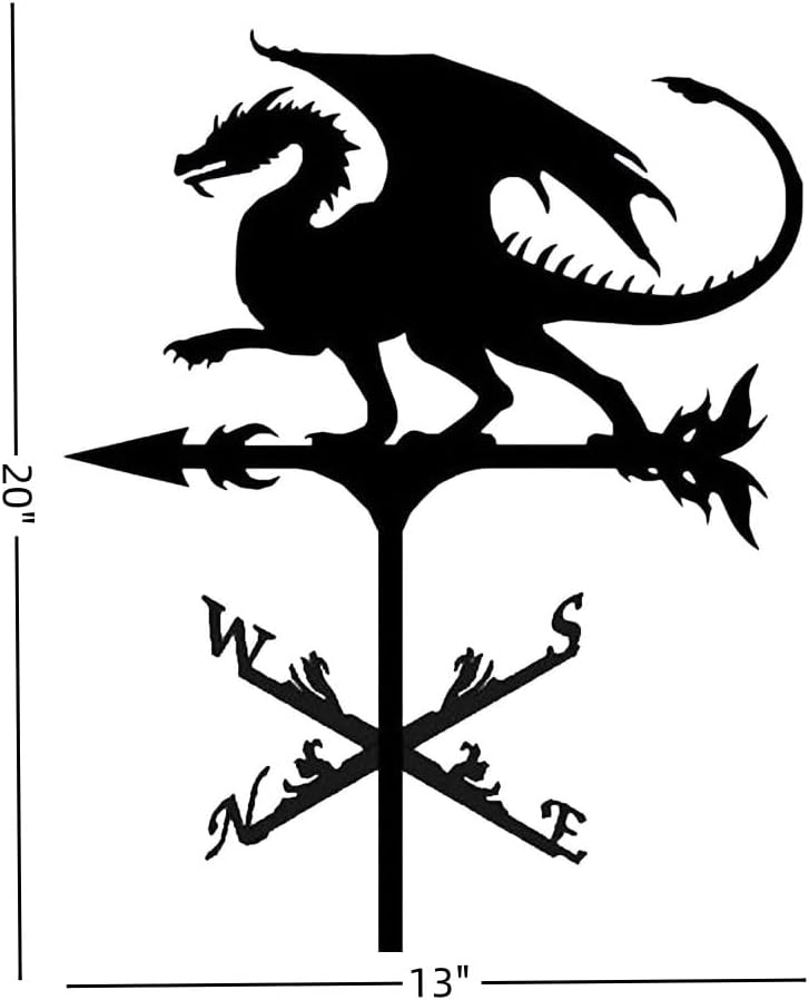 Dragon – Veleta para montaje en techo, techo de cobertizo de metal de 20 pulgadas de altura, adorno de dragón volador para exteriores, patio,