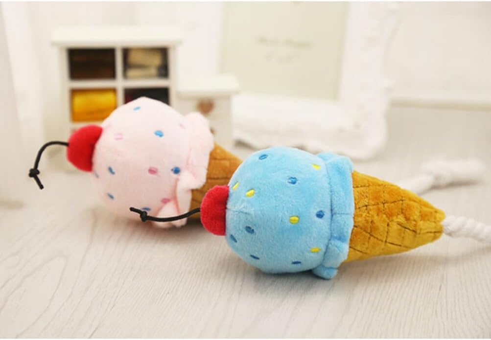 ULTECHNOVO Juguete de helado para perro, bonito juguete de felpa para perro, juguete suave con sonido de helado, juguete masticable para mascotas y