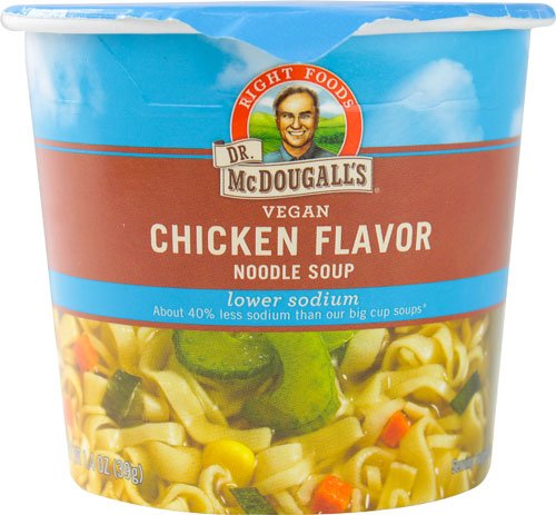 Dr. McDougall’s – Taza de sopa vegana con bajo contenido de sodio y fideos de pollo – 1.4 oz – 2 unidades