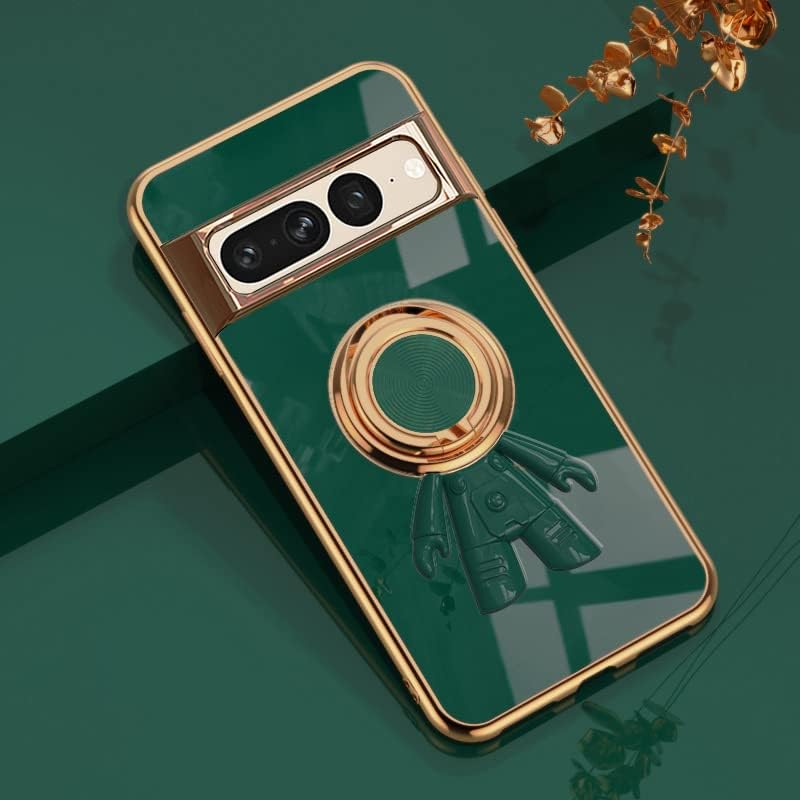 Funda compatible con Google Pixel 7 Pro con soporte de anillo, patrón de astronauta giratorio de 360, color negro, funda protectora delgada de