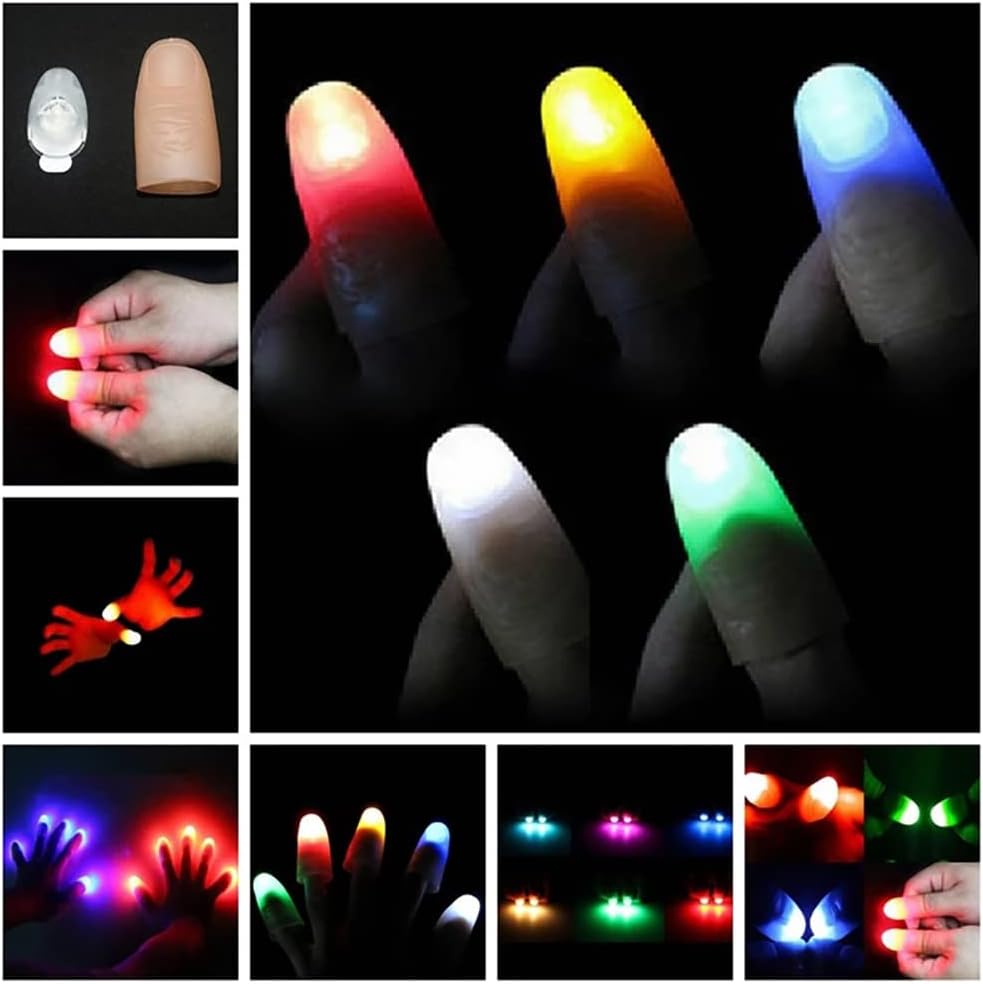 Surakey 2 piezas de luz para el pulgar, puntas de dedo mágico para el pulgar, lámpara LED para los pulgares, luz para fiesta, trucos de escenario