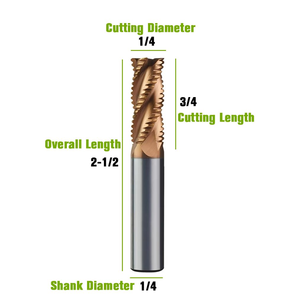 Fresa de extremo de desbaste de carburo de 14″ – 4 flautas – 14 ” Shk Dia, 2-12 ” Oal – para aceros aleadosaceros endurecidos