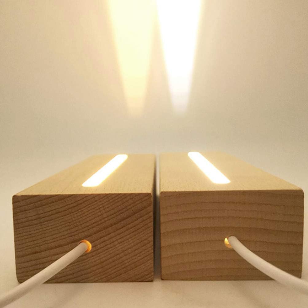 VOSAREA Base de luz LED base de luz base rectangular de madera LED base de exhibición de luz LED base de cristal acrílico lámpara de luz LED base