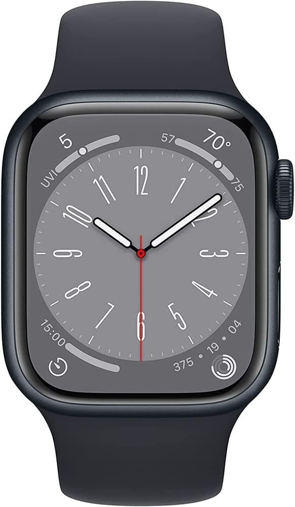 Apple Watch Series 8 – Reloj inteligente con caja de aluminio de color negro (Midnight) y correa deportiva de color negro (Midnight), SM (renovado)