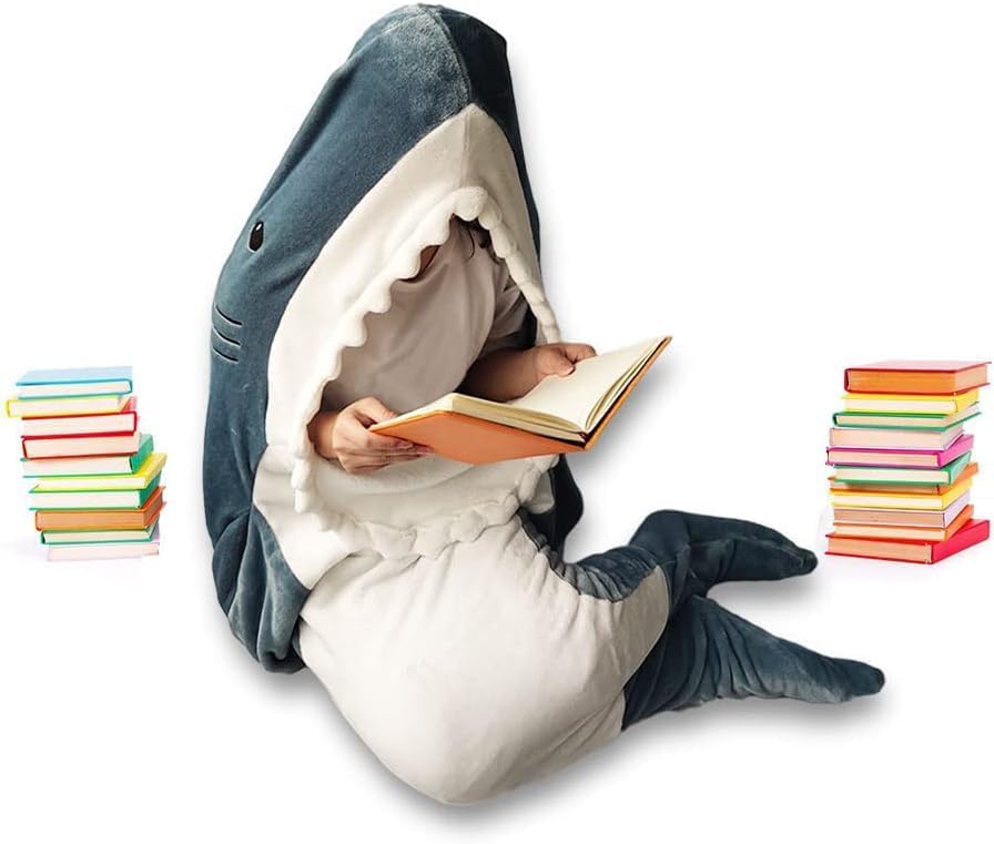Manta de tiburón para adultos y niños  Manta con capucha de tiburón, saco de dormir de tiburón, linda y divertida sudadera con capucha de franela de