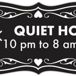 Signs ByLITA Señal de diseño Quiet Hours de 10 pm a 8 am (negro) – Grande Signs ByLITA Señal de diseño Quiet Hours de 10 pm a 8 am (negro) – Grande