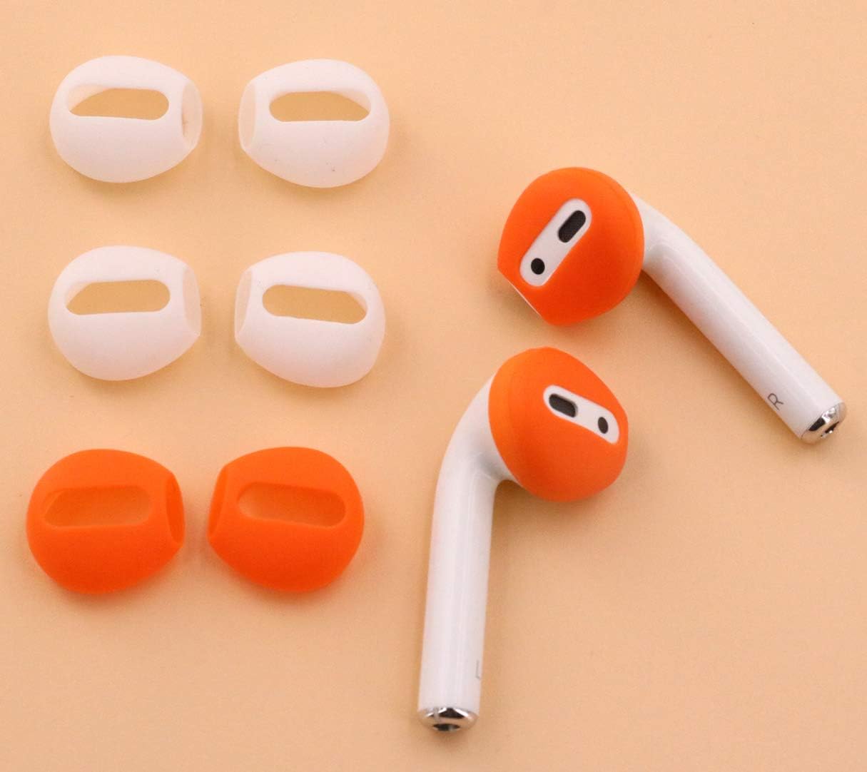 (Ajuste en el estuche) 4 pares de auriculares de silicona de goma superfinos de repuesto y cubre la piel para Apple AirPods o auriculares EarPods (2