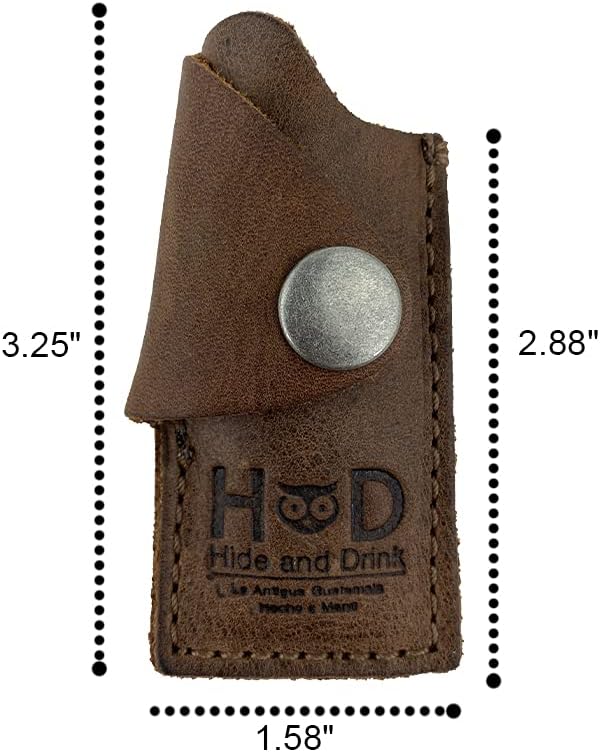 Hide & Drink, Funda protectora para encendedor de cuero rústico hecha a mano (marrón borbon)