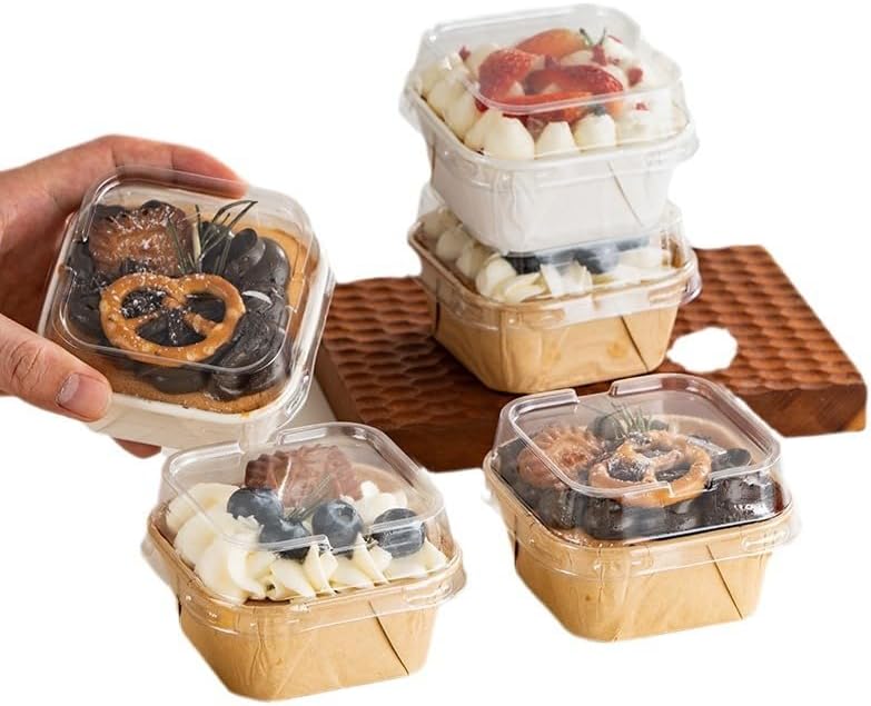 50 Pcs mini Square Baking Cups with Lids,Aluminum Foil Brownie Baking Cups,Disposable Ramekins Cake Pans,Dessert Cups Cupcake Pans for Wedding