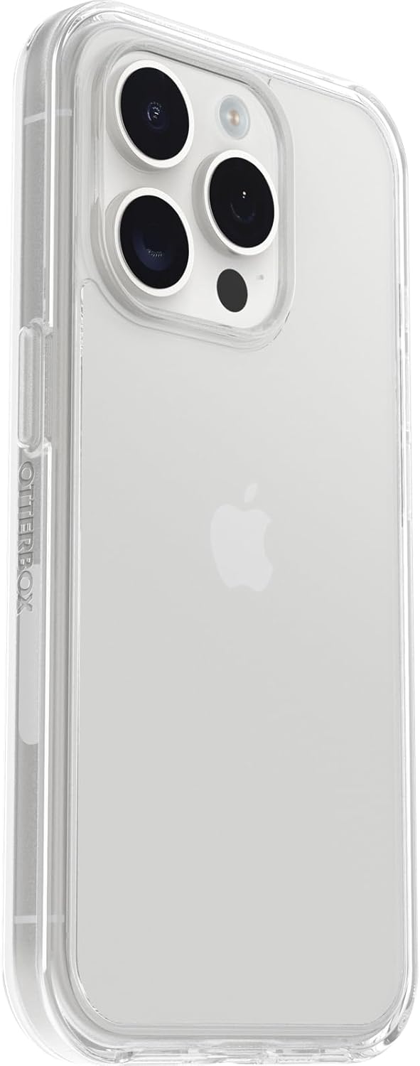 OtterBox Funda Symmetry Clear Series para iPhone 15 Pro (solamente), transparente, ultra elegante, compatible con carga inalámbrica, bordes elevados