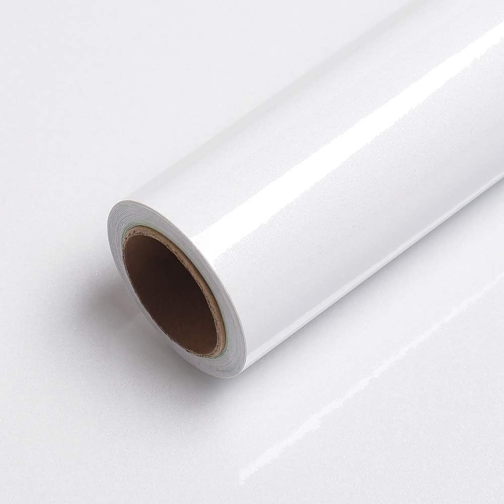 LaCheery Papel tapiz blanco brillante de 15.8 x 394 pulgadas, para pegar y despegar, papel de contacto para gabinete de cocina, papel de vinilo