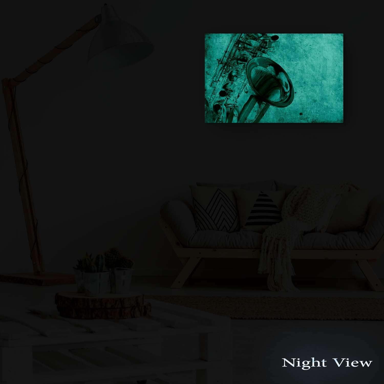 Startonight Lienzo decorativo para pared, diseño de saxofón grunge, música retro dorada, enmarcado de 24 x 36 pulgadas