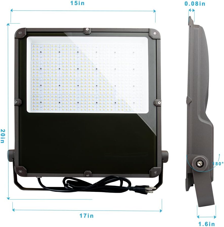 400W LED Flood Light Outdoor 60000Lm Led Stadium Light with Dusk to Dawn photocell, IP65 AC100-277V Commercial Area Lighting with Plug for