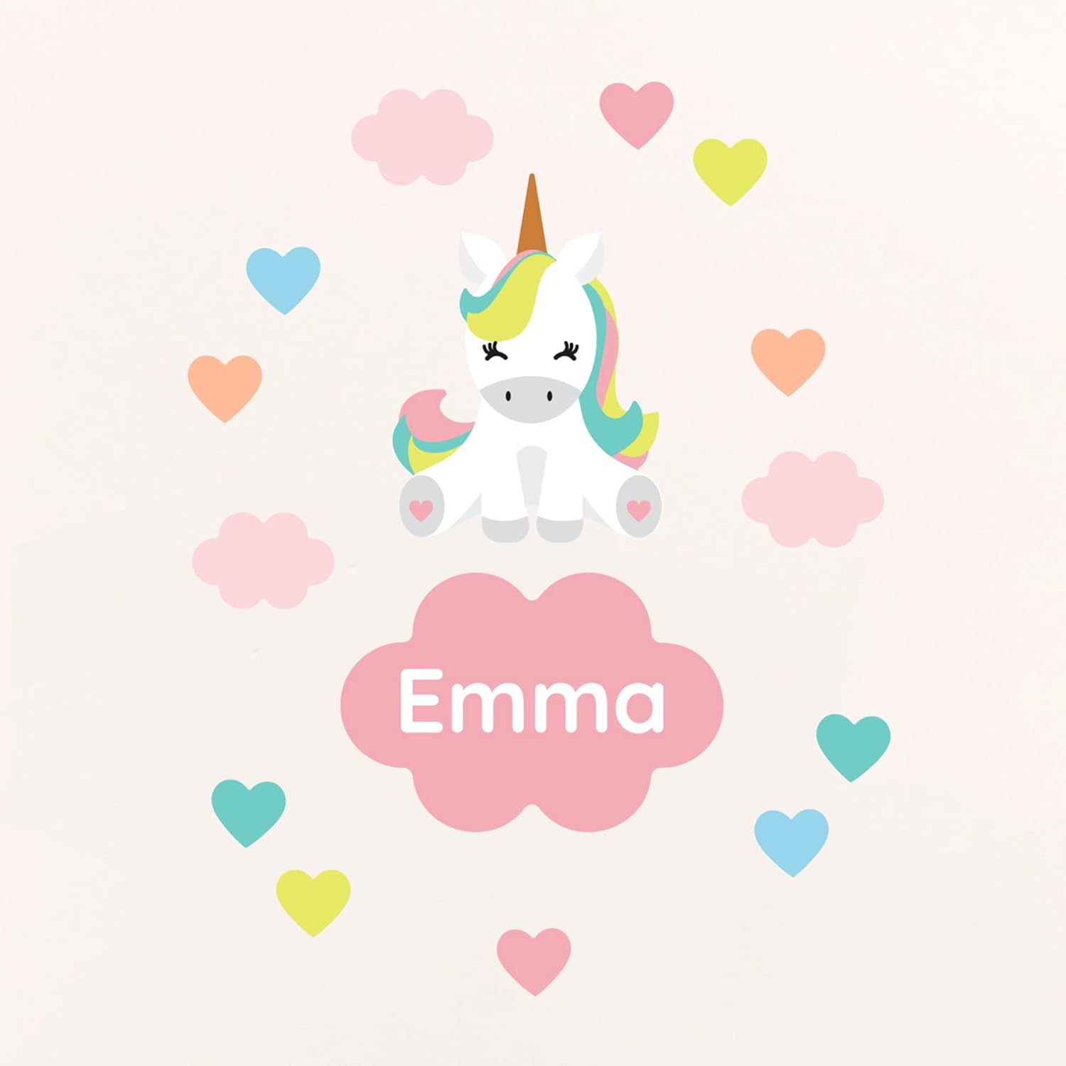 Teddylabels – Calcomanías de puerta reutilizables de unicornio sentado para habitaciones de niños con personalización de nombre – Calcomanías de