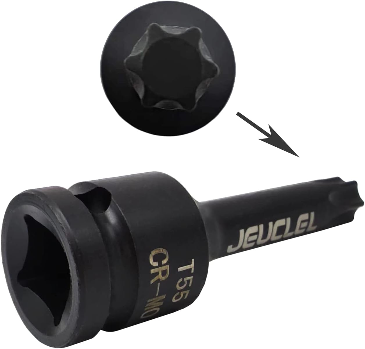 T55 Torx Star 6 Point Impact Bit Socket, T55 12-Inch Square Drive 3 Inch Long Torx Socket, Cr-Mo Acero Alargar Destornillador Adaptador Herramienta