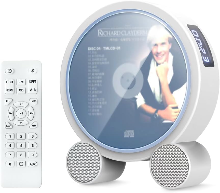 WOKALON Reproductor de CD portátil con Bluetooth, reproductores de CD verticales de escritorio para el hogar con pantalla LCD, altavoces HiFi