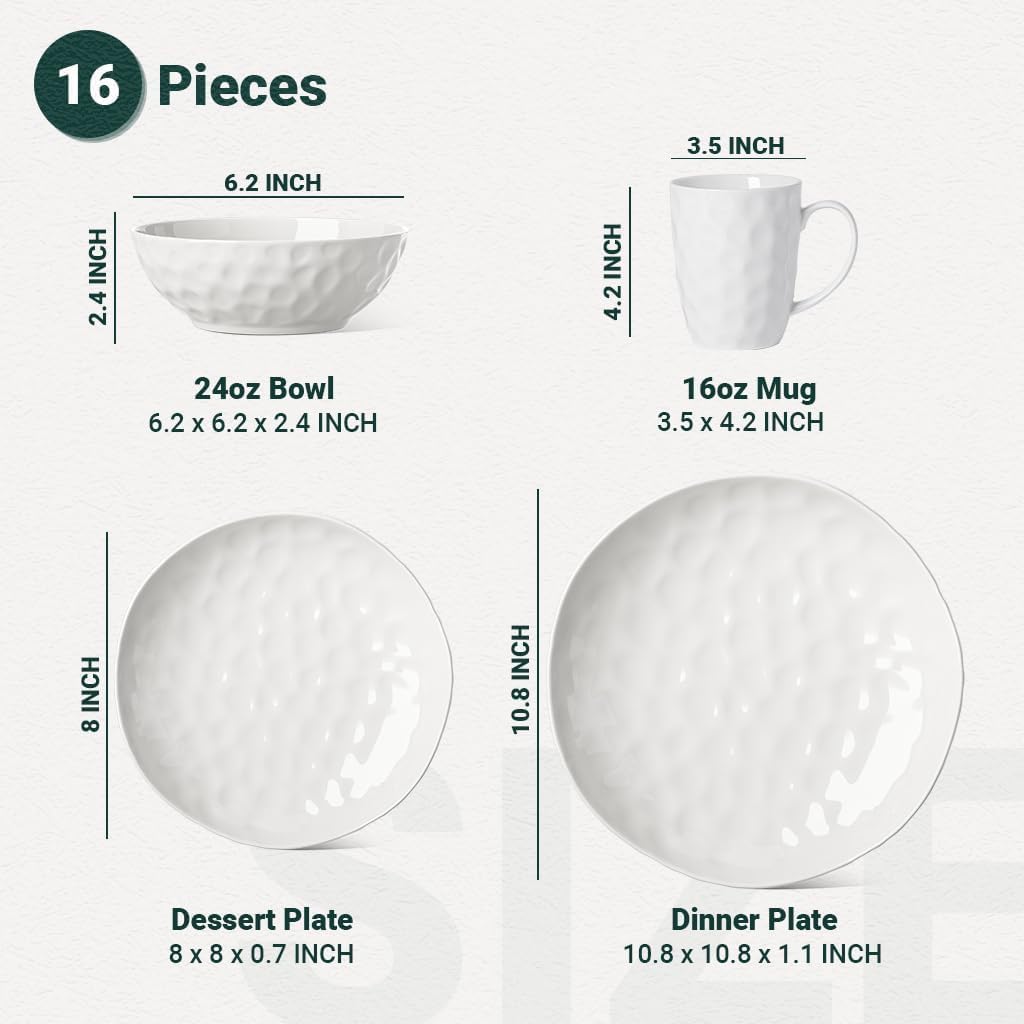 Juego de platos y cuencos, juego de vajilla de 16 piezas, juego de vajilla de porcelana con platos, platos, cuencos y tazas de 450 cc, juego de