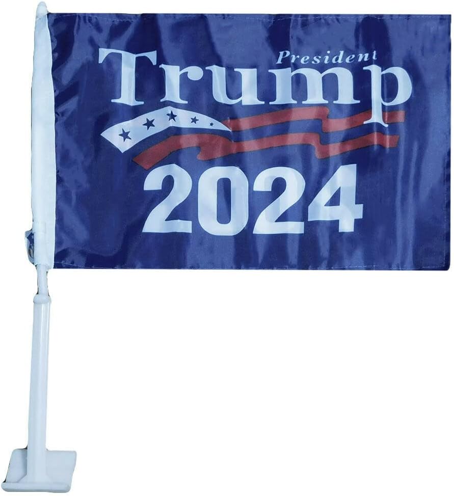 Paquete de 12 banderas de nailon 150D de doble cara para el presidente Trump 2024 de 12 x 18 pulgadas