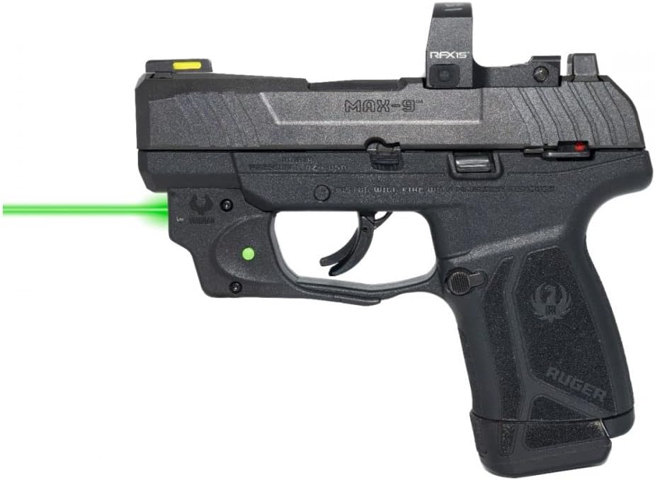 Bundle Viridian E Series Laser Sight y Kydex Holster para Ruger MAX-9, mira láser verde clase 3R, salida de 5 mW, funda Viridian Kydex, dentro de la