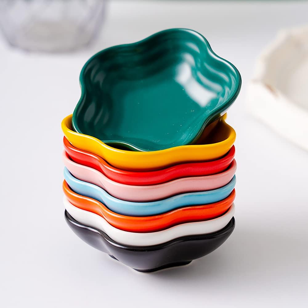 Plato de cerámica con forma de flor de 3.5 pulgadas, mini condimento lateral, platos de condimentoscuenco de salsa de soja para sushi, platos para