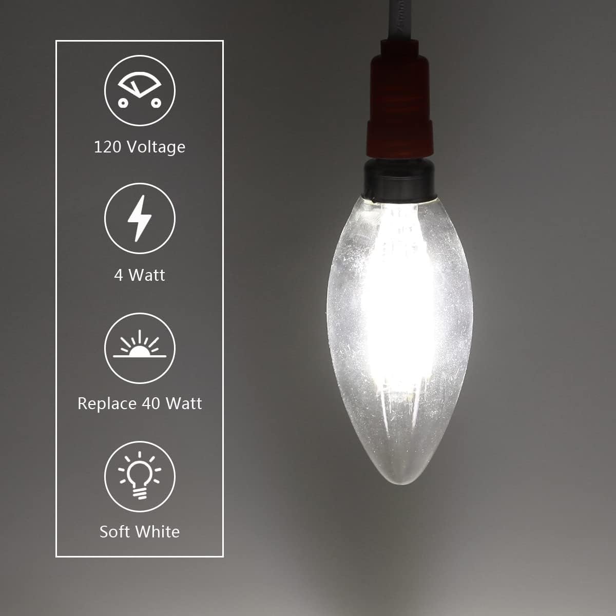 KINUR Bombilla LED para candelabro, equivalente a 40 vatios, 4 W, E12, bombilla LED 5000 K, lámpara de araña blanca suave, bombilla decorativa para