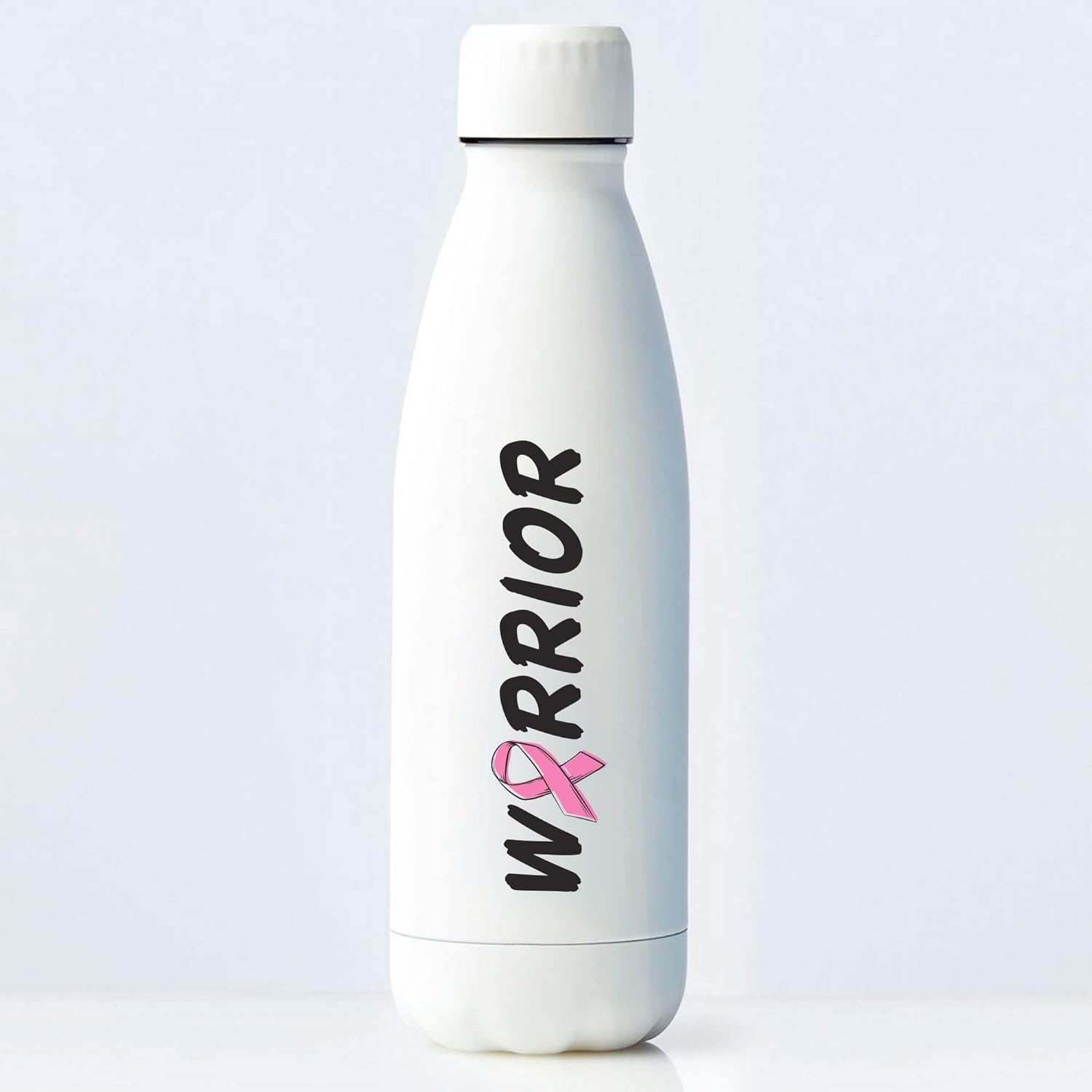 Cheersville Smooth Apreciation – Botella de agua de 16 onzas, blanco y rosa, cinta de guerrero de concientización sobre el cáncer, mensaje de