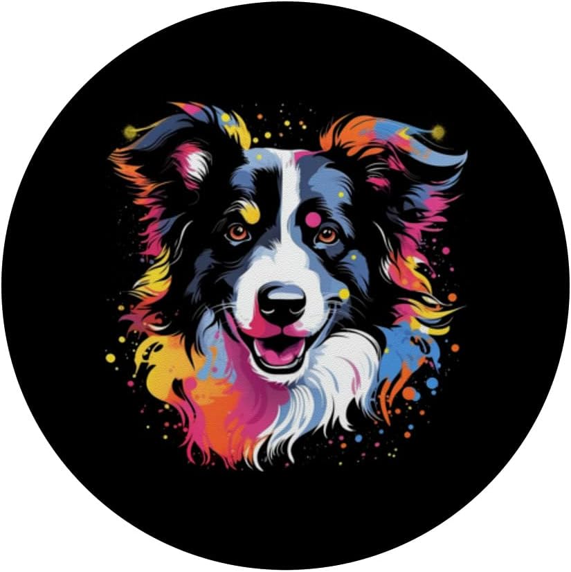 Border Collie Rainbow Color Splashes Retro Design PopSockets intercambiables PopGrip