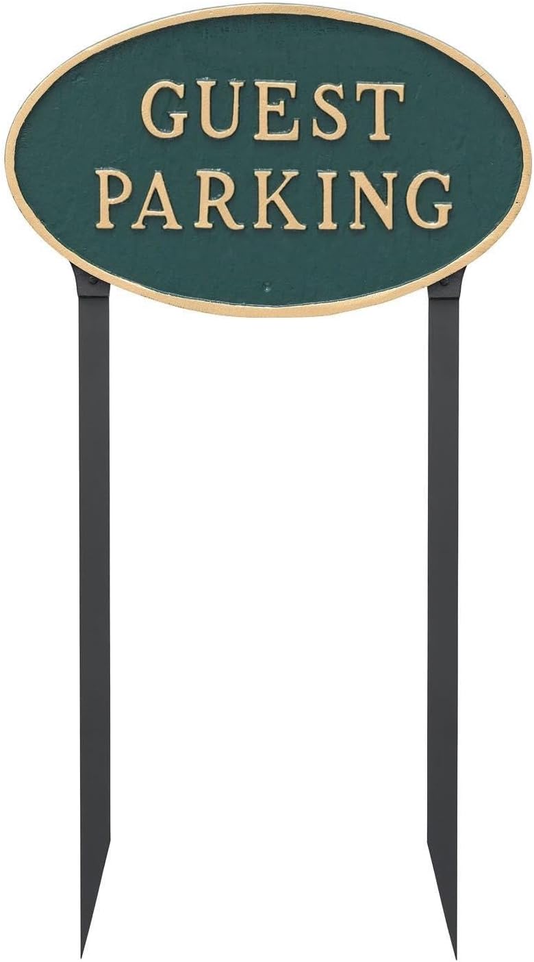 Placa ovalada de metal fundido para aparcamiento de invitados – Placa de exhibición de pared o césped – Señal de estacionamiento – Placa de negocios