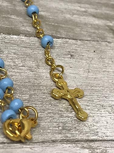 -12 piezas Rosario de bebé bendecido en frasco de vidrio con cuentas Rosario Recuerdos de Bautizo Crucifijo católico de plata collar de fiesta