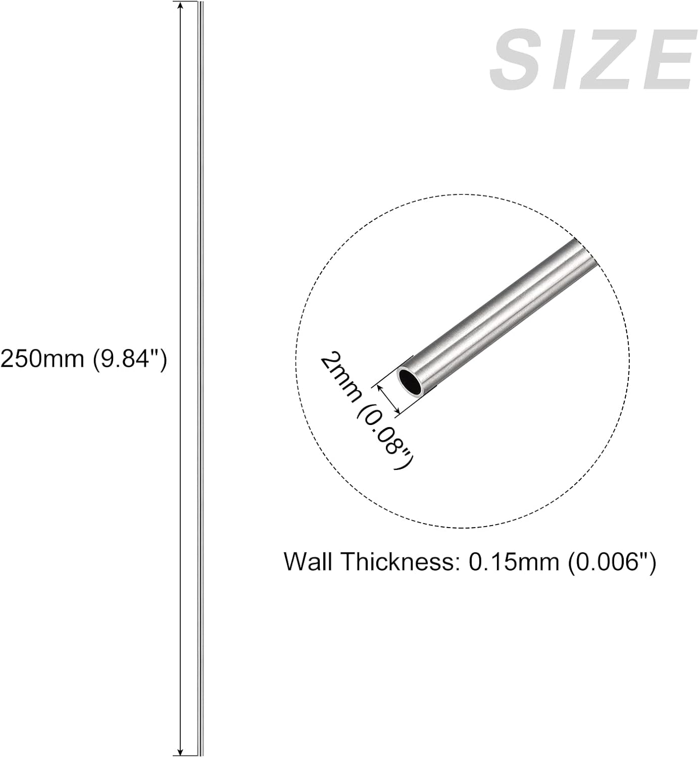 METALLIXITY Tubo de acero inoxidable 304 (0.079 in OD x 0.006 in T x 9.843 in L), tubo recto – para muebles del hogar, maquinaria