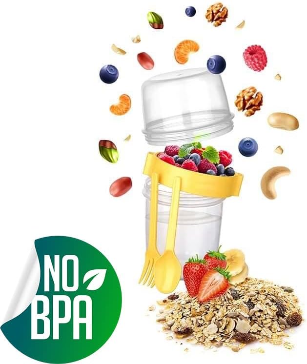 Vasos On the Go, taza para llevar con recipiente para cereales o avena, recipiente portátil para cereales Lux para llevar con tapa superior granola