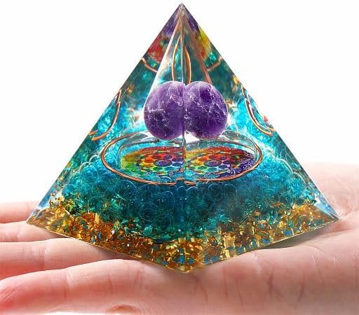YATOJUZI Pirámide de orgón de 2.4 pulgadas, cristales curativos de aventurina verde, chakras, reiki, adornos de orgonita, piedras preciosas de la