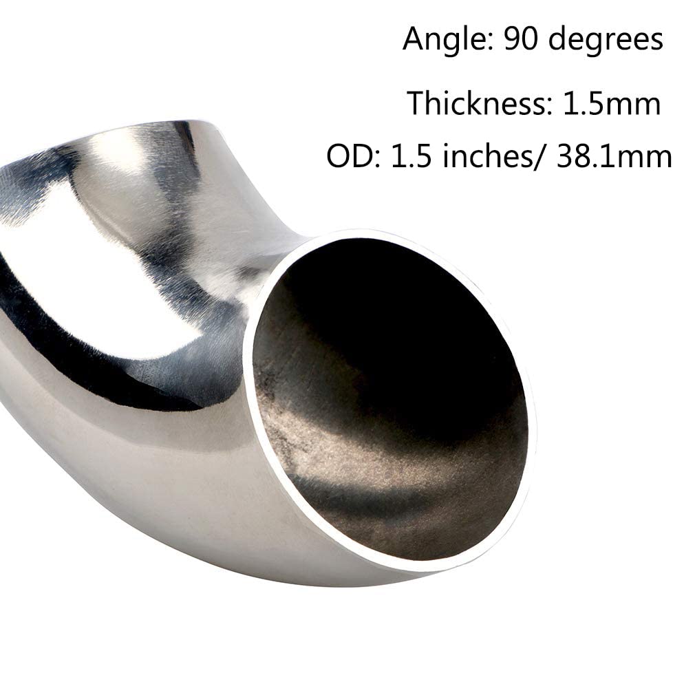 Codo de tubo de escape de acero inoxidable de 1.5 “Codo de curva de mandril de 90  – espesor 16GA.065” Material de pared Tubo de escape SS304 para