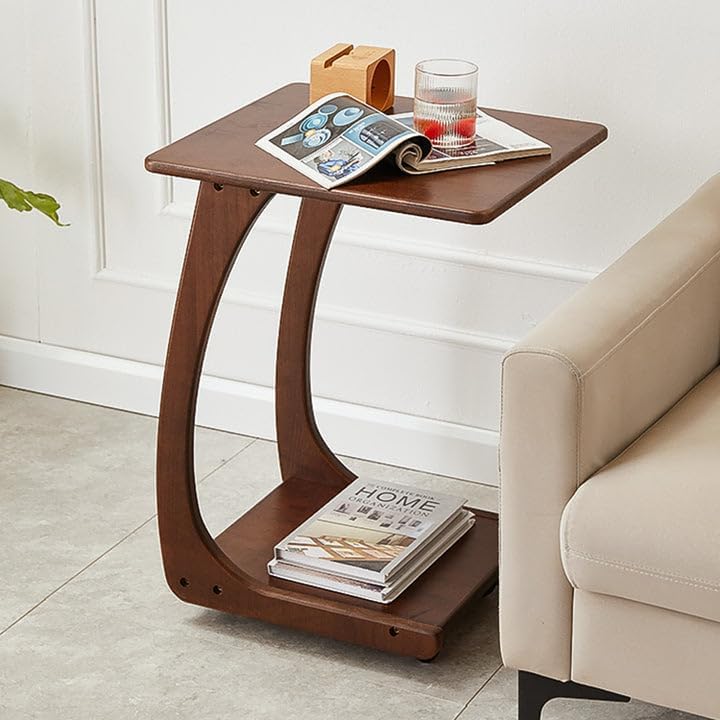 COZYMATIC Emerson – Mesa auxiliar de madera maciza con ruedas giratorias, mesa auxiliar en forma de C, mesa de bandeja de TV, mesa de sofá que se