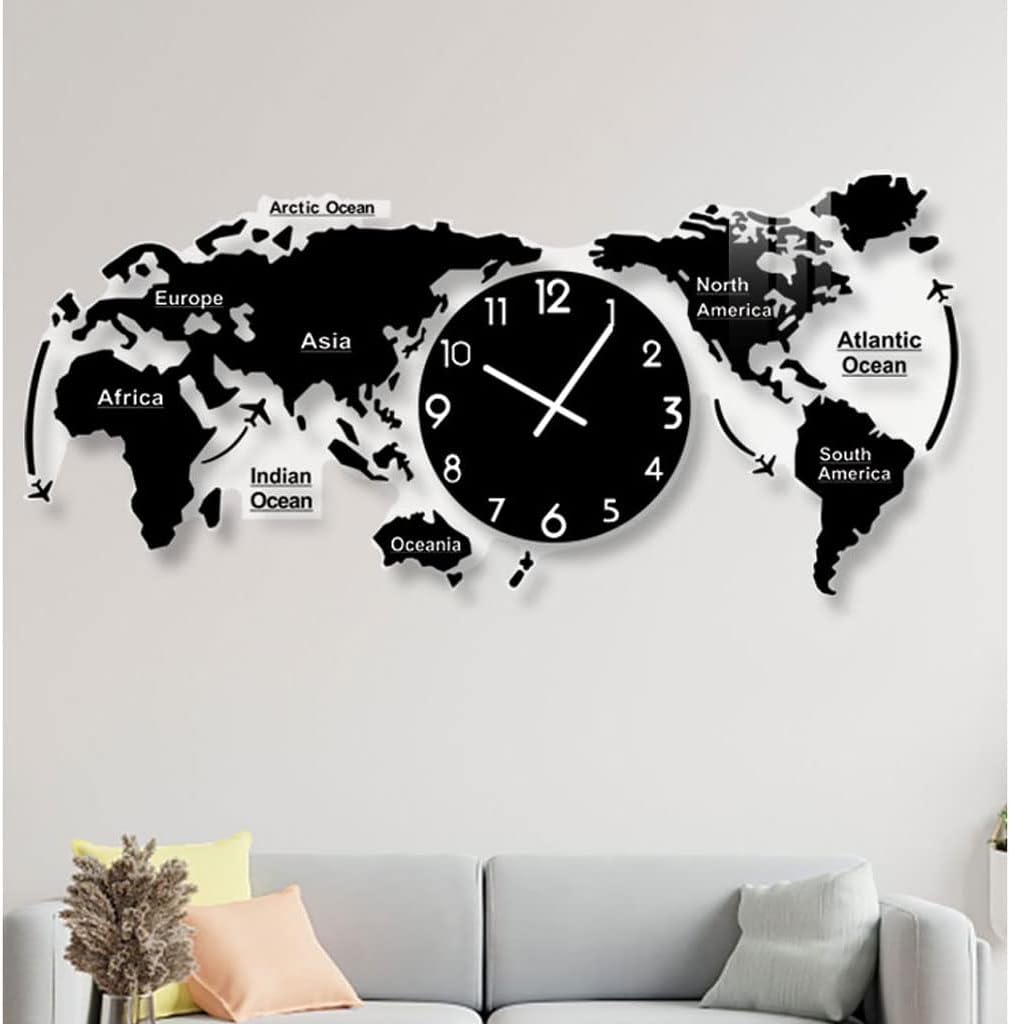 Reloj de pared 3D World Map Wall Clock for Living Room Decor Modern Wall Art Decor Acrylic Silent Non Ticking Hanging Clock for Home Office