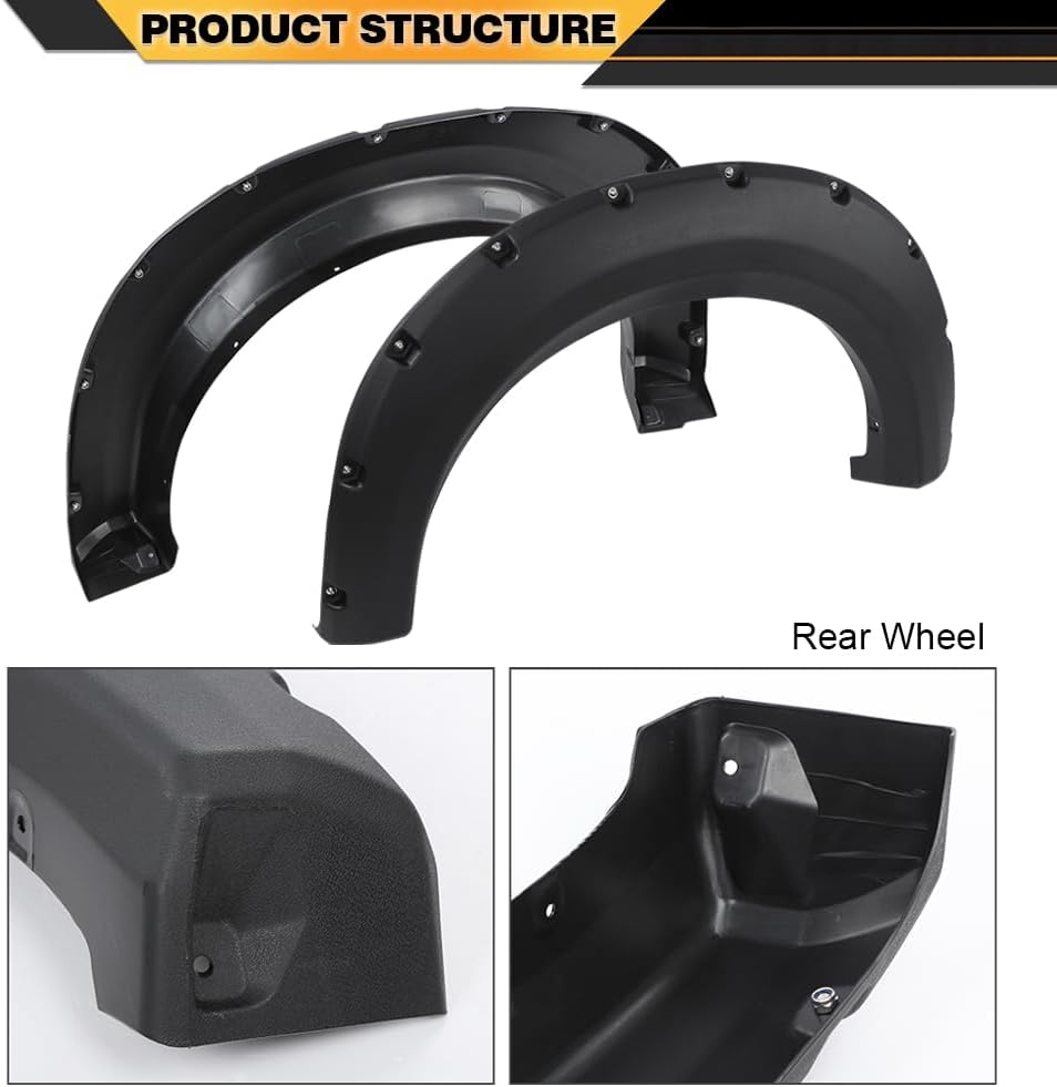 CNNELL Fender Flares – Funda de rueda negra con textura de remache de bolsillo, 4 piezas, compatible con Ford F150 09-14 Styleside solo con modelos
