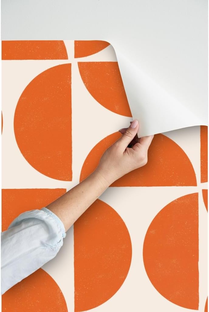 Spoonflower Papel tapiz autoadhesivo de 3 x 2 pies – formas retro geométricas a gran escala MCM minimalismo personalizado extraíble