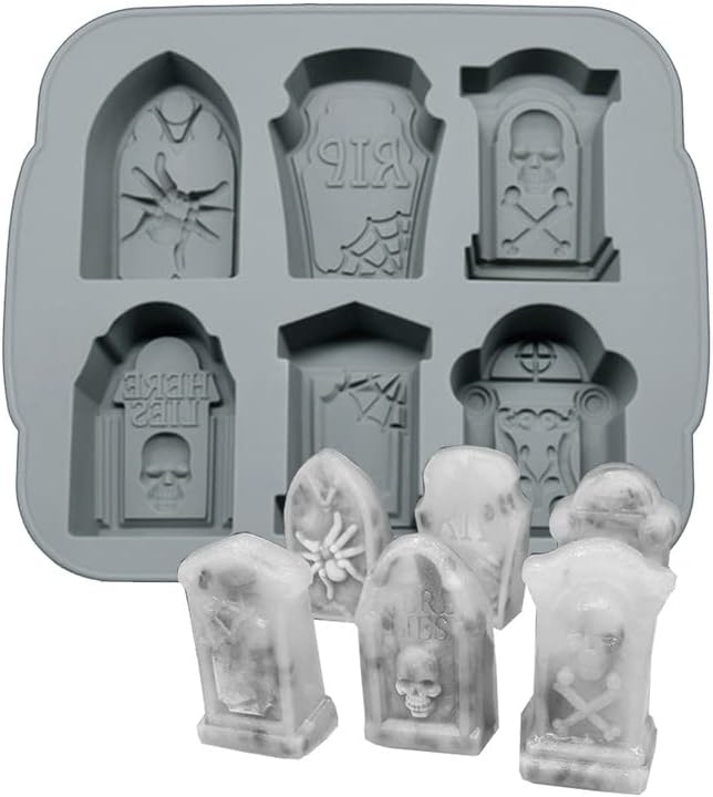 Bandejas de silicona para cubitos de hielo, molde de lápida de Halloween RIP para hielo, dulces, pasteles, jabón