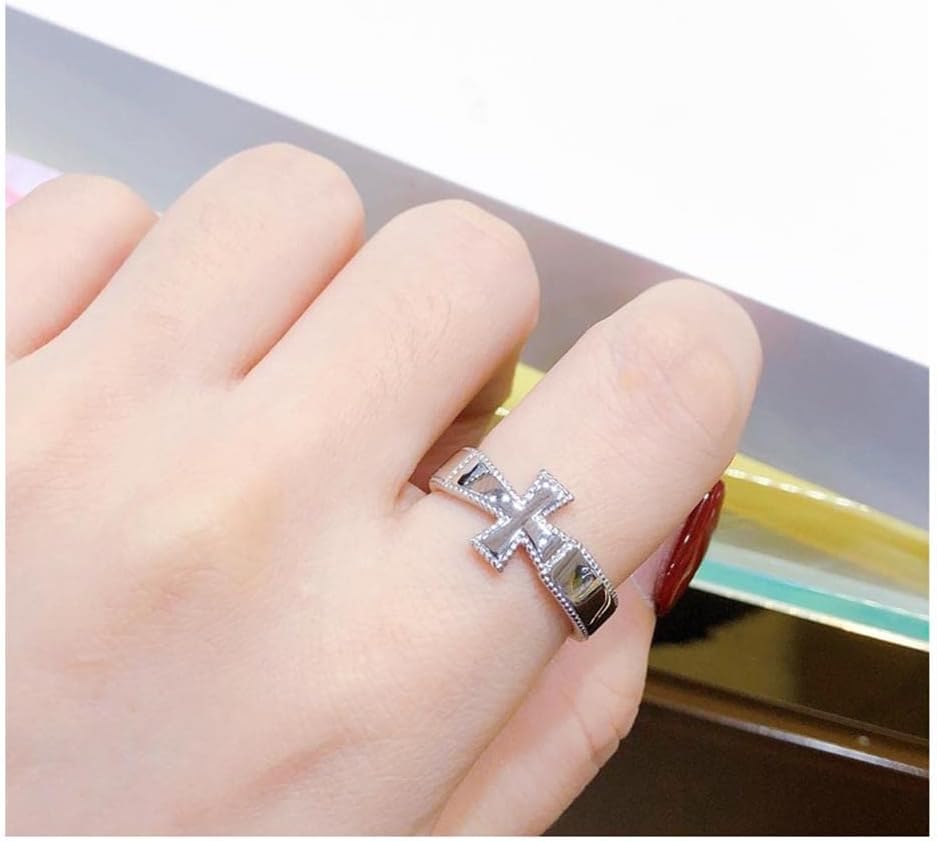 Anillo de cruz religiosa, anillo de boda cristiano para mujer, anillo texturizado de plata, joyería inspiradora, anillo para hija, ajustable,