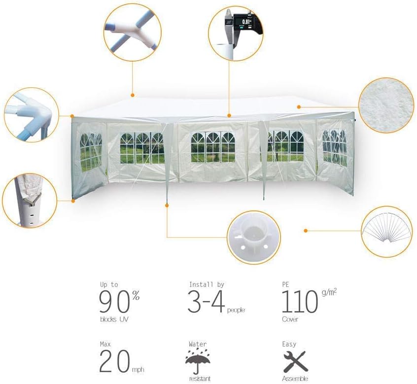 Gaier Tienda de campaña de 10 x 30 pies para fiestas, carpa impermeable con paredes laterales extraíbles