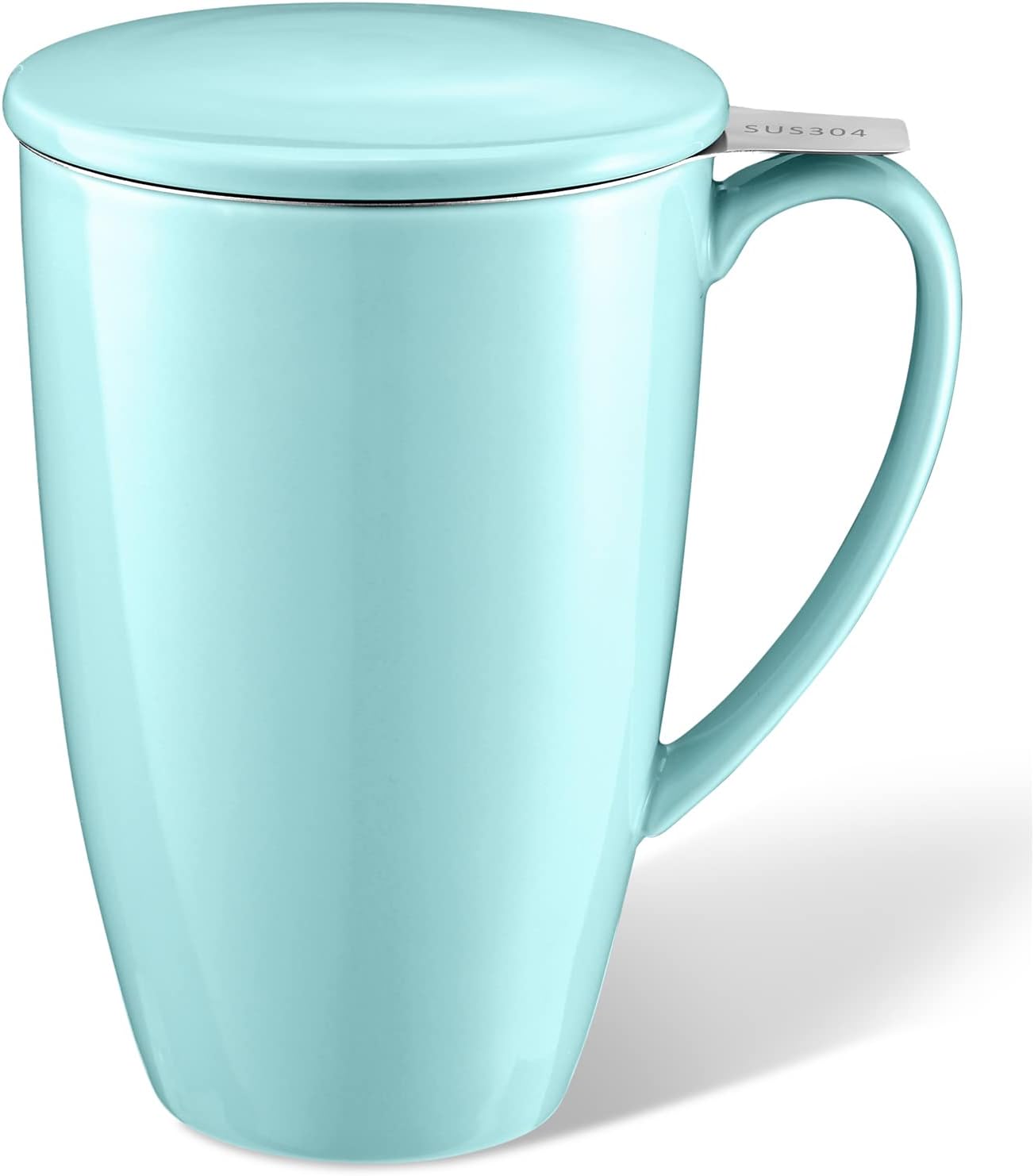 Yedio Taza de té de porcelana con infusor y tapa, taza de té de 15 onzas con filtro para té, leche, café, infusores de té de hojas sueltas, turquesa