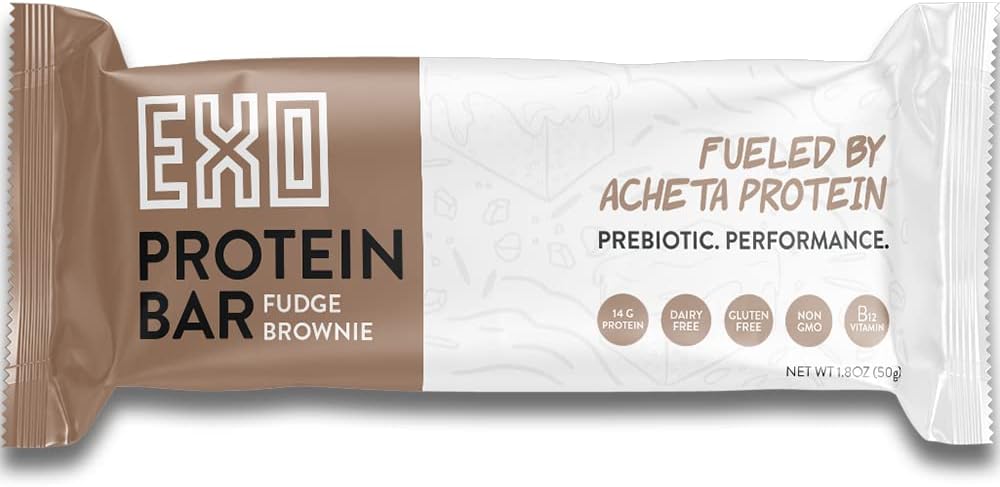 EXO Barras de proteínas prebióticas, brownie de dulce de azúcar, sin lácteos, sin gluten, bajas en azúcar, 0.55 onzas de proteína, sostenible, B12,
