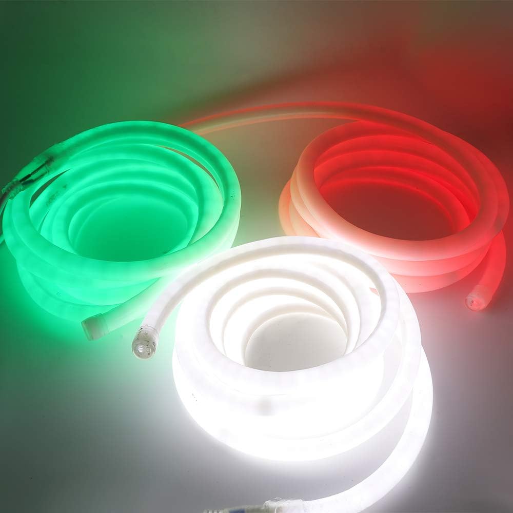 Xunata Cuerda de luz LED de neón de 26.2 pies, DC 12 V 2835 tubo redondo flexible de 360 grados, tira de luces LED de neón impermeable 960 unidades